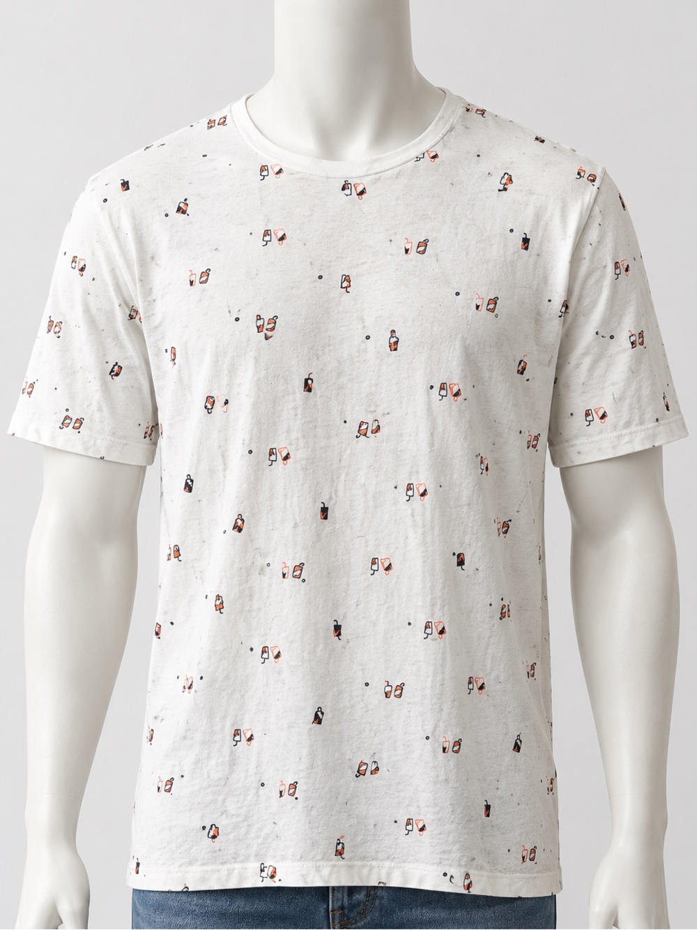 Oak + Fort White Short-Sleeve Tee with Micro Beverage Print